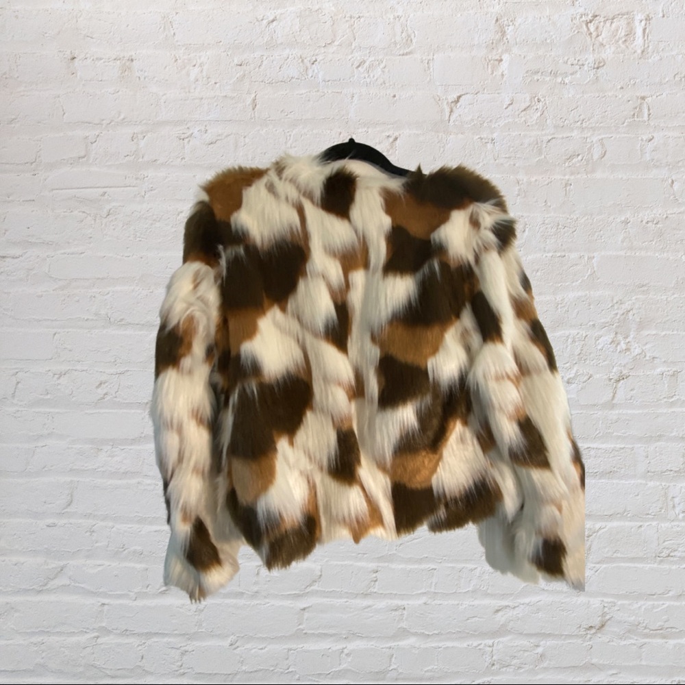Brown and White Faux Fur Coat